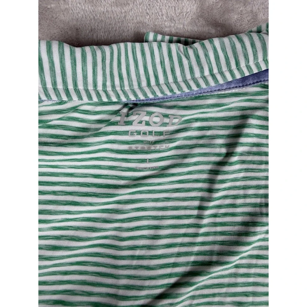 IZOD Golf Polo Shirt Mens‎ Large Green White Striped Short Sleeve Performance